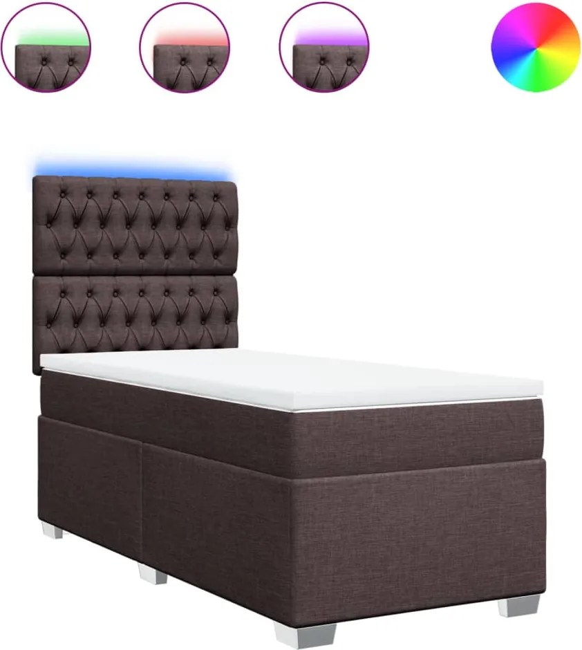 vidaXL Pat box spring cu saltea, maro închis, 100x200 cm, textil