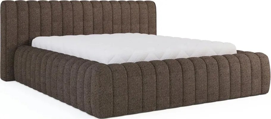 Pat matrimonial maro tapițat cu spațiu de depozitare cu somieră 140x200 cm Carilla – ELTAP