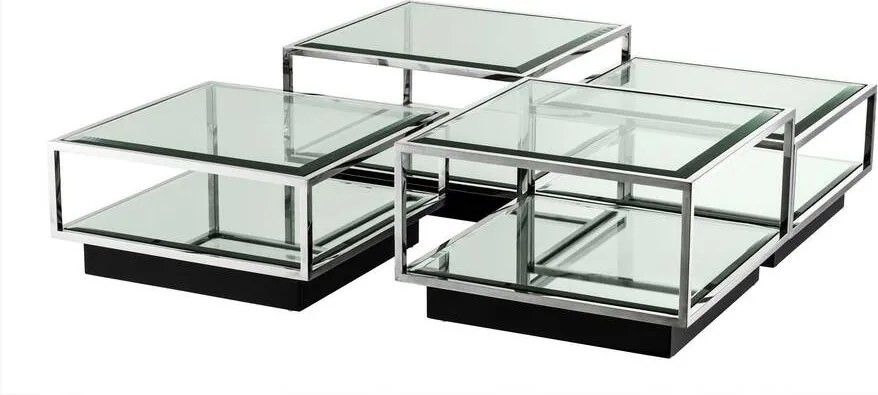 Set 4 masute de cafea design LUX Tortona otel inoxidabil lustruit 111074 HZ