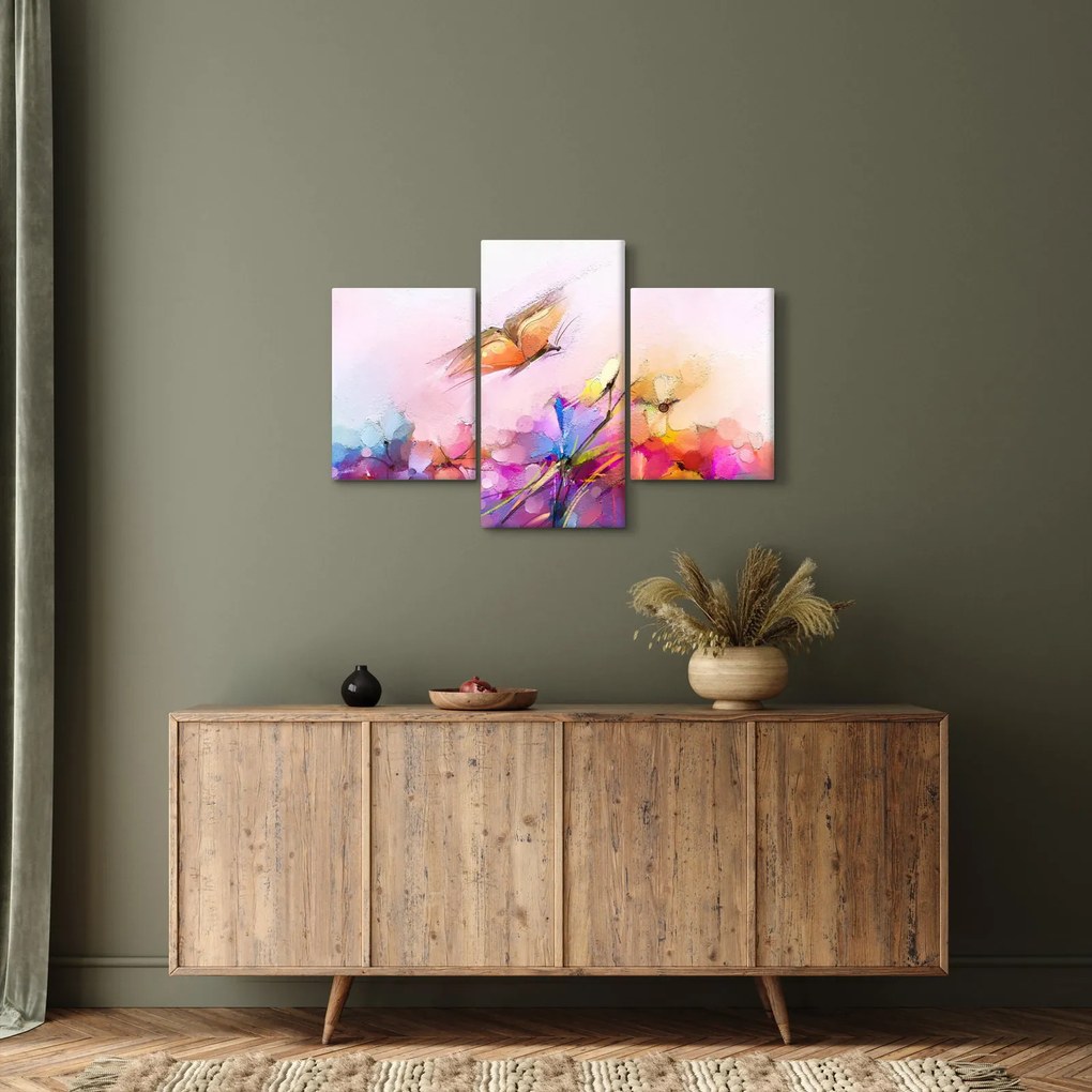 Tablou - Fluture asupra florilor, abstracție (90x60 cm)