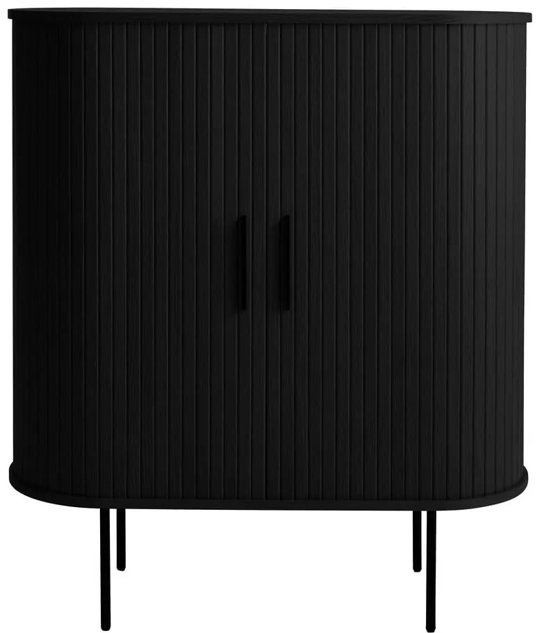 Dulap vinotecă negru cu aspect de lemn de stejar cu ușă glisantă 100x118x40 cm Nola – Unique Furniture