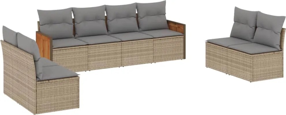 vidaXL Set canapele de grădină, 8 piese, cu perne, bej, poliratan