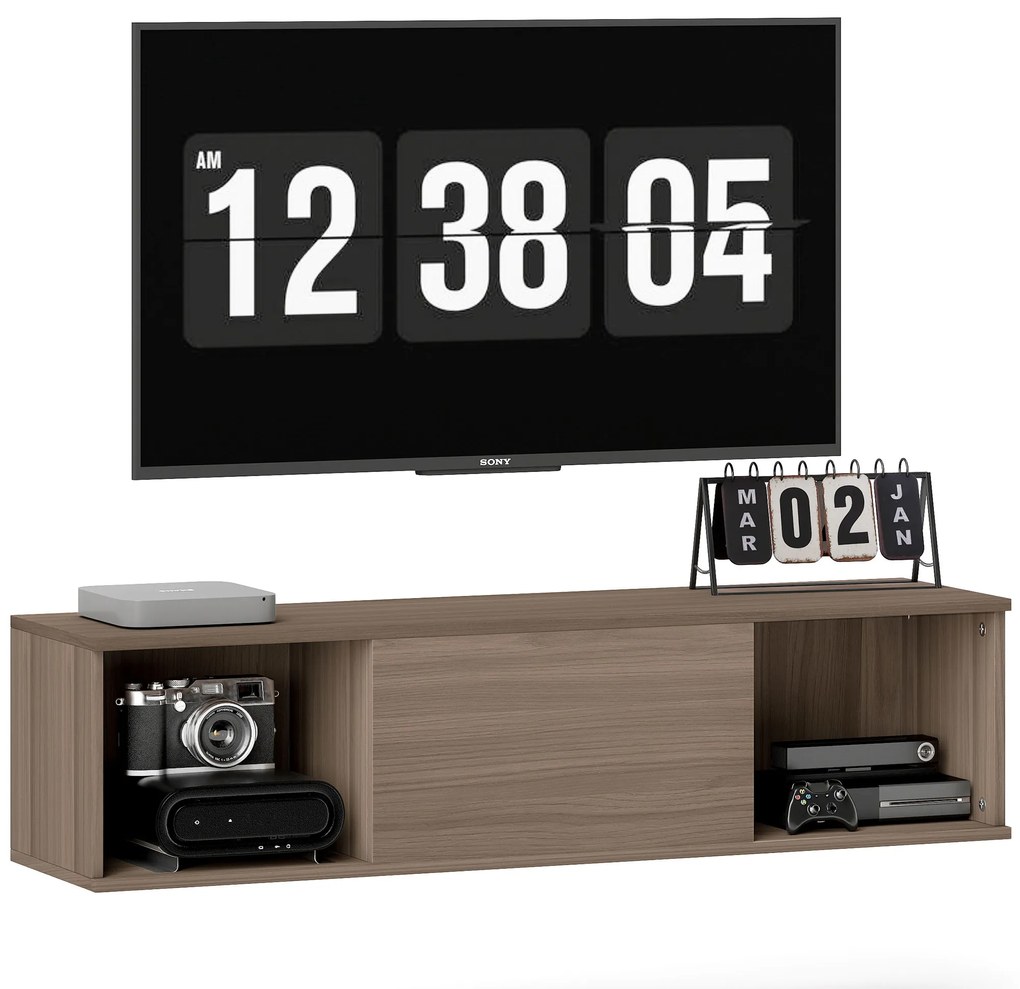 HOMCOM Dulap suspendat, mobilier de depozitare cu 2 compartimente deschise si usa rabatabila, 120 x 30 x 29,5 cm, maro | Aosom Romania