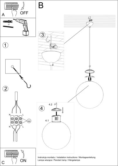 Sollux SL.0264 - Pendul UGO pe cablu, 1xE27/15W/230V, diametru 30 cm, alb
