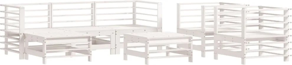 vidaXL Set mobilier de grădină, 7 piese, alb, lemn masiv de pin