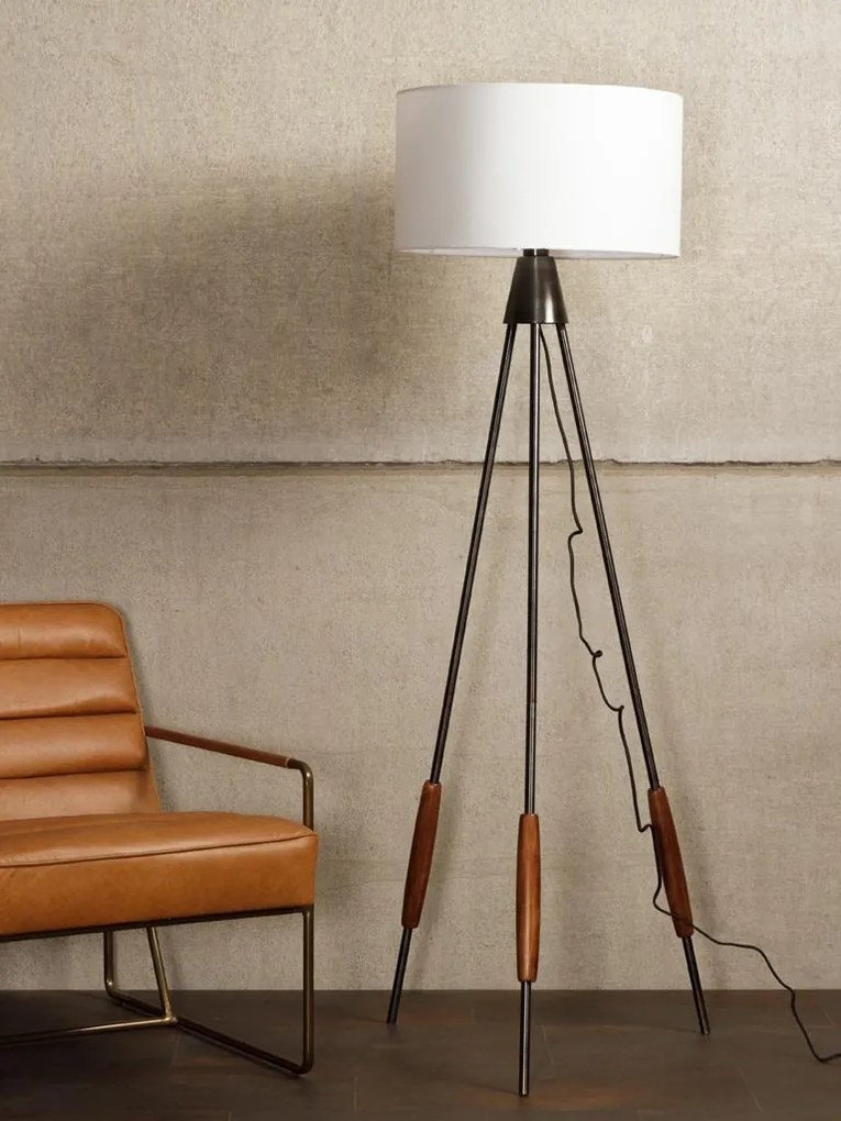 Lampadar din metal, cu abajur din bumbac, Spindle