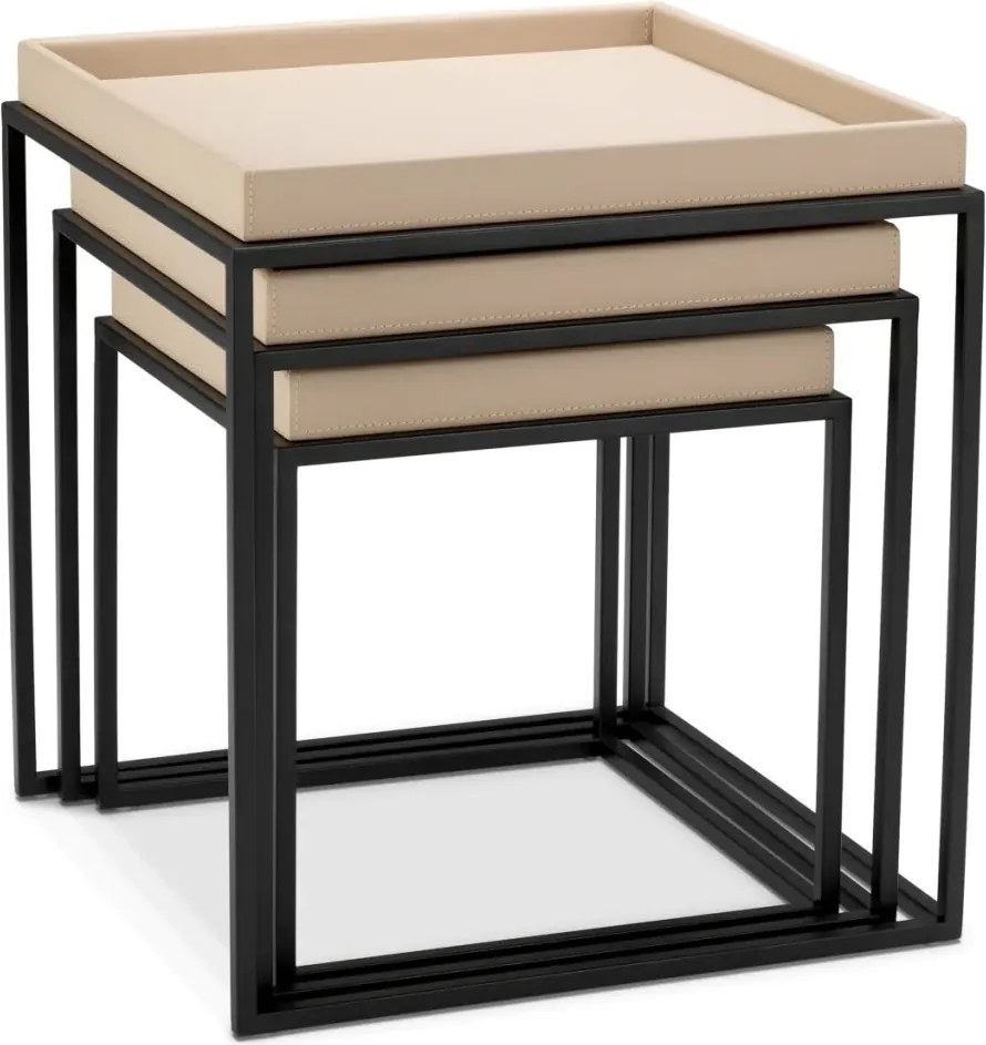 Set 3 masute, Piele Sintetica, Maro Deschis, Leonard