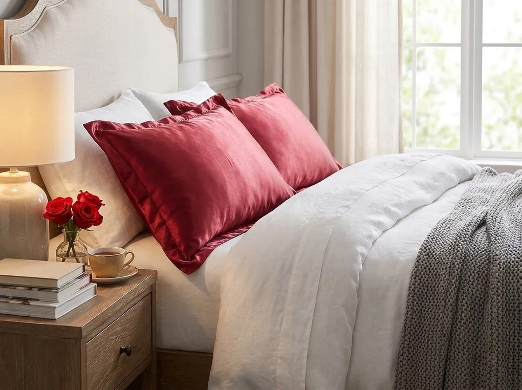 Set 2 bucati fete de perna satin BEAUTY SILK 60x70 cm, rosie