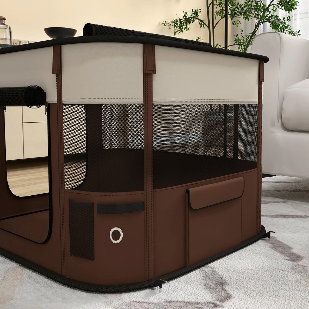 PawHut Țarc pliabil pentru câini cu geantă de transport pentru interior/exterior, Gri | Aosom Romania