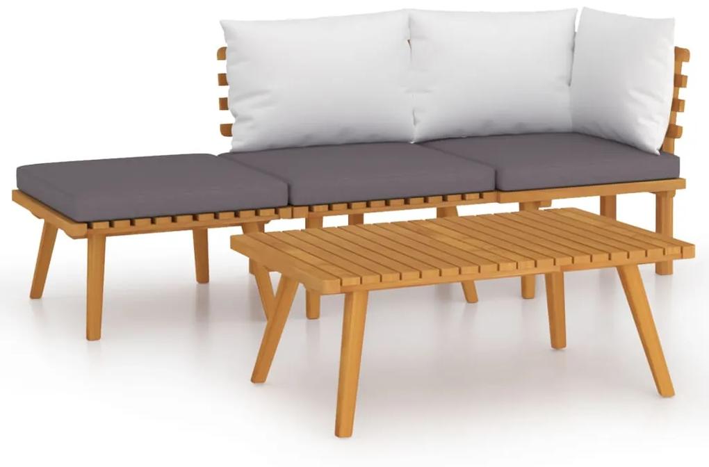 Set mobilier de gradina cu perne, 4 piese, lemn masiv acacia colt + mijloc + suport pentru picioare + masa, 1