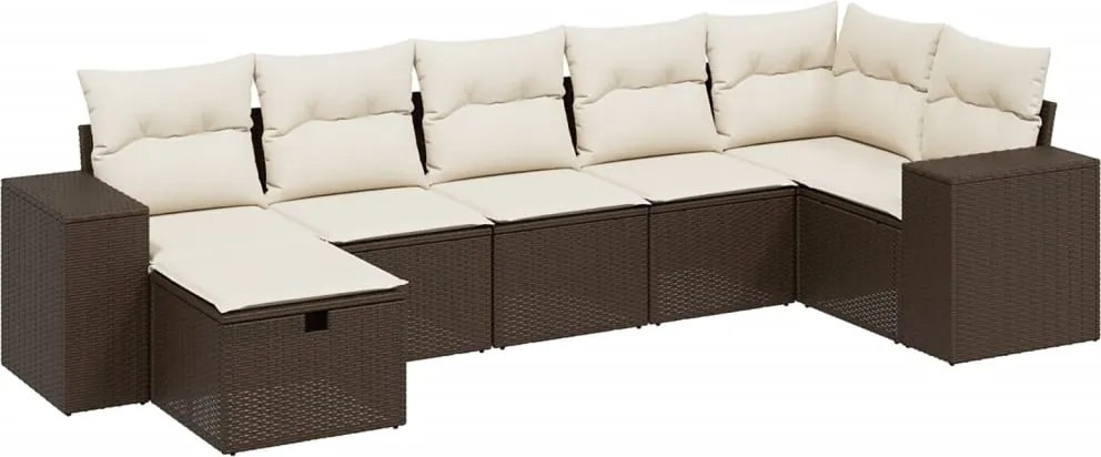 vidaXL Set canapele de grădină cu perne, 7 piese, maro, poliratan