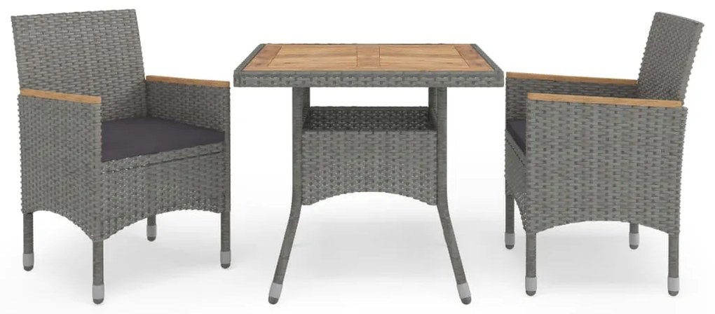 vidaXL Set mobilier grădină, 3 piese, gri, poliratan și lemn acacia