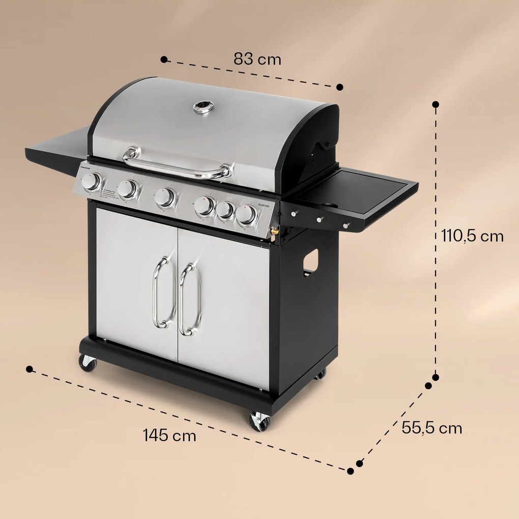 Tomahawk, grătar cu gaz, 5 arzătoare de 3,6 kW + arzător 2,7 kW, 80 x 43,5 cm, grătar din oțel inoxidabil