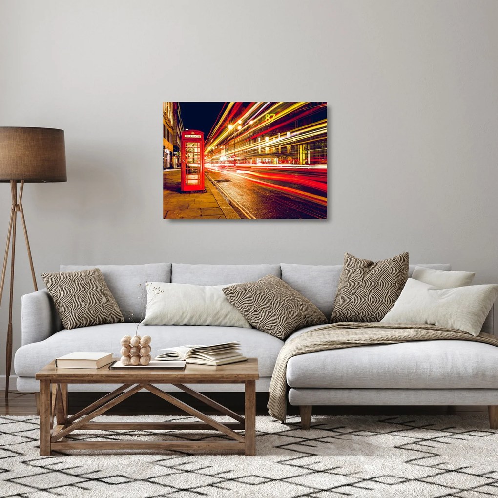 Tablou pe sticlă cu căsuța telefonică roșie din Londra (70x50 cm)