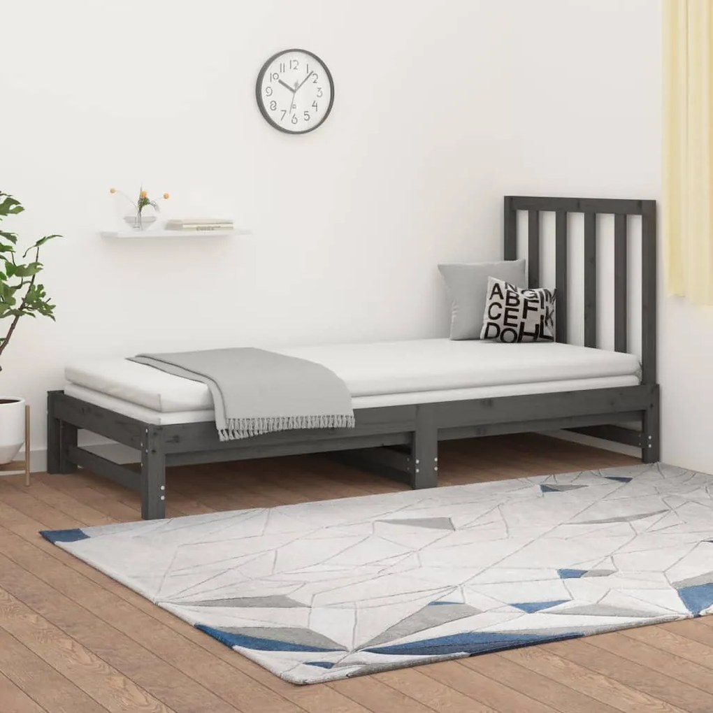 3108329 vidaXL Pat de zi extensibil, gri, 2x(90x190) cm, lemn masiv de pin