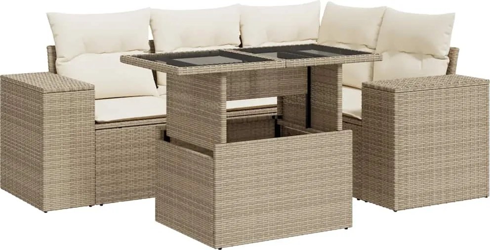 vidaXL Set canapele de grădină cu perne, 5 piese, bej, poliratan