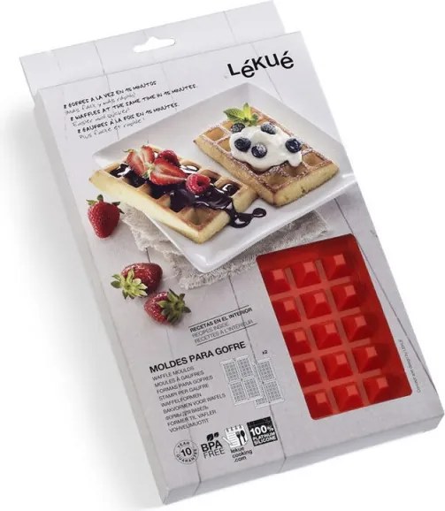 Set 2 forme pentru vafe Lekue 1009047, 500 ml, -60°C / +220°C, Silicon platinat, Rosu