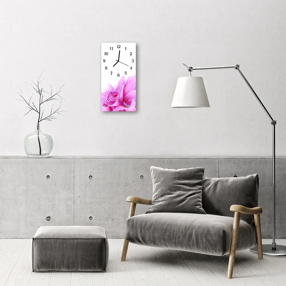 Ceas de perete din sticla vertical Arta orhidee roz