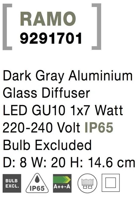 Aplica lumina ambientala perete exterior IP65 RAMO VL-9291701