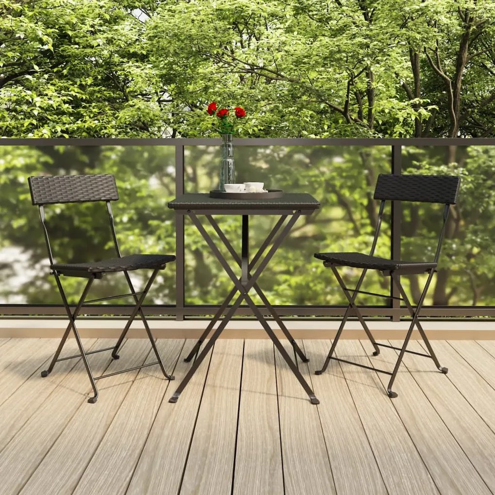 319989 vidaXL Set mobilier bistro pliabil, 3 piese, negru, poliratan