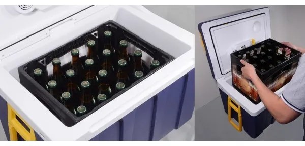 Frigider portabil cu roți 50 l, 60W/230/12V, albastru/galben