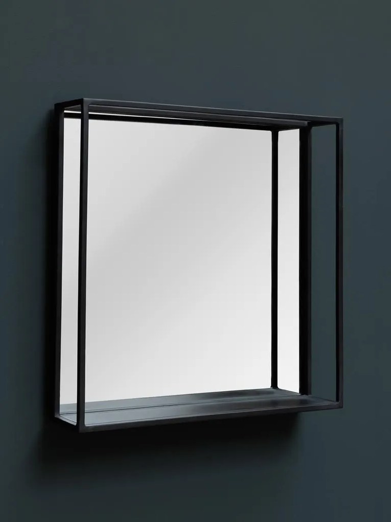 Oglinda de perete, neagra, din metal, Square