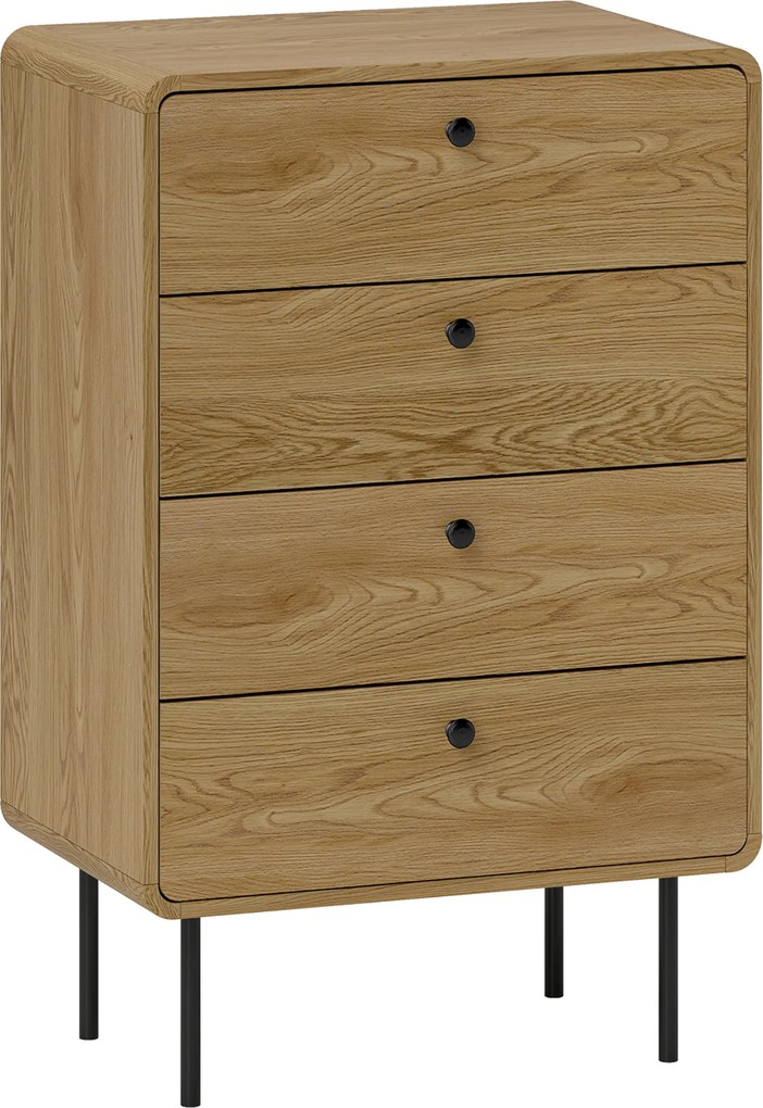 HOMCOM Comodă 4 sertare, mobilier de depozitare îngust cu picioare din oțel, colțuri rotunjite, 60 x 39 x 91,5 cm, stejar | Aosom Romania