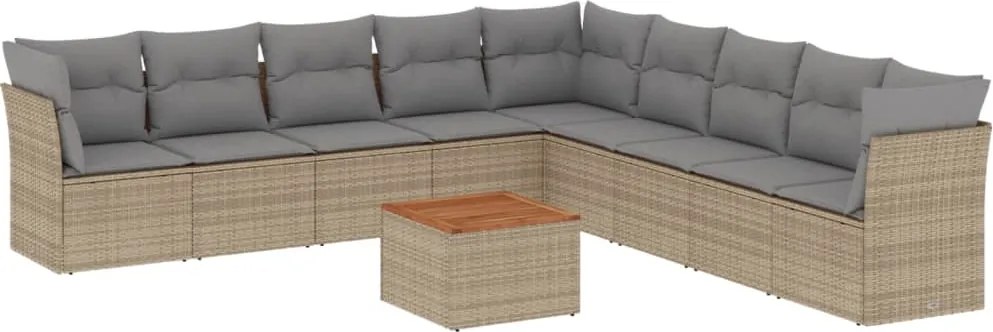 vidaXL Set canapele de grădină, 10 piese, cu perne, bej, poliratan