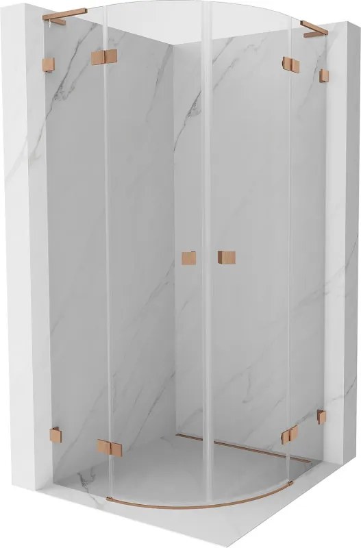 Mexen Lunar L cabină de duș semicirculară pivotantă 80 x 80 cm, transparent, cupru periat - 833L-080L-080P-65-00