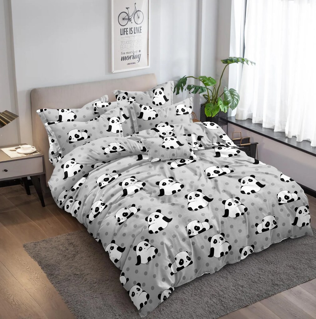 Lenjerie de pat din microfibra PANDA gri Dimensiune lenjerie de pat: 70 x 80 cm | 140 x 200 cm