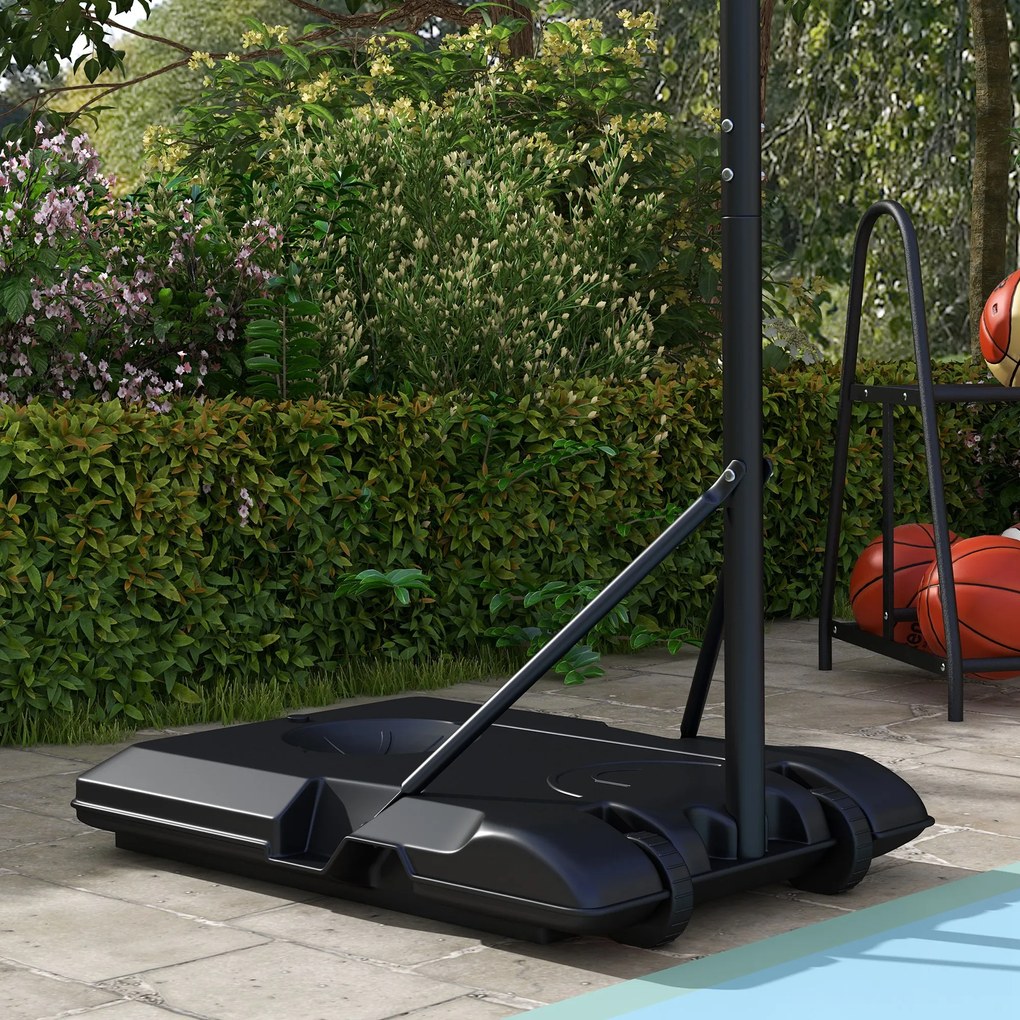 SPORTNOW Stativ de baschet, reglabil pe înălțime, mobil, umplabil, panou rezistent la spargere, înălțime coș 1,82 - 2,13 m, Negru | Aosom Romania