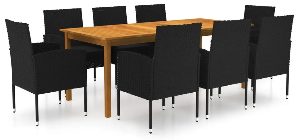 vidaXL Set mobilier de grădină, 9 piese, negru