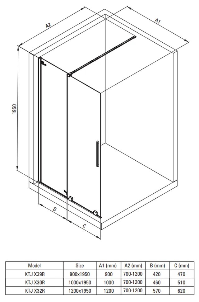 Paravan dus sticla securizata walk-in cu usa glisanta, 100x195 cm, crom lucios, Deante Prizma 1000x1950 mm, Crom lucios