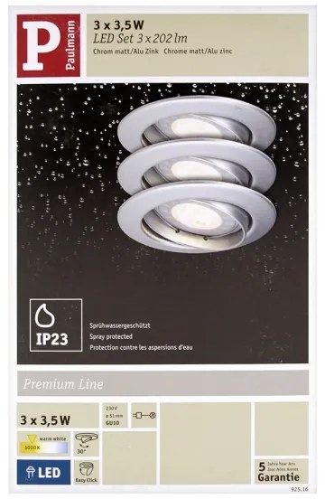 Paulmann 92516 - Set 3x LED GU10 3,5W corp iluminat baie 230V