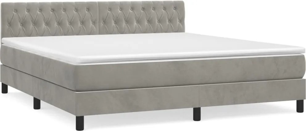 vidaXL Pat box spring cu saltea, gri deschis, 180x200 cm, catifea