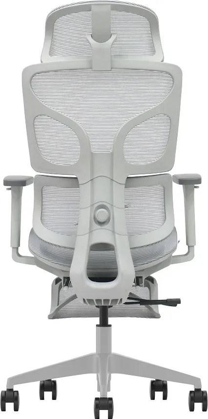 VERTEX PRO – Scaun Ergonomic Premium, Suport Lombar Dublu cu arc și reglaj al tensiunii, Cotiere 3D, Tetieră reglabilă, Șezut Glisant, Suport pentru picioare extensibil, Gri