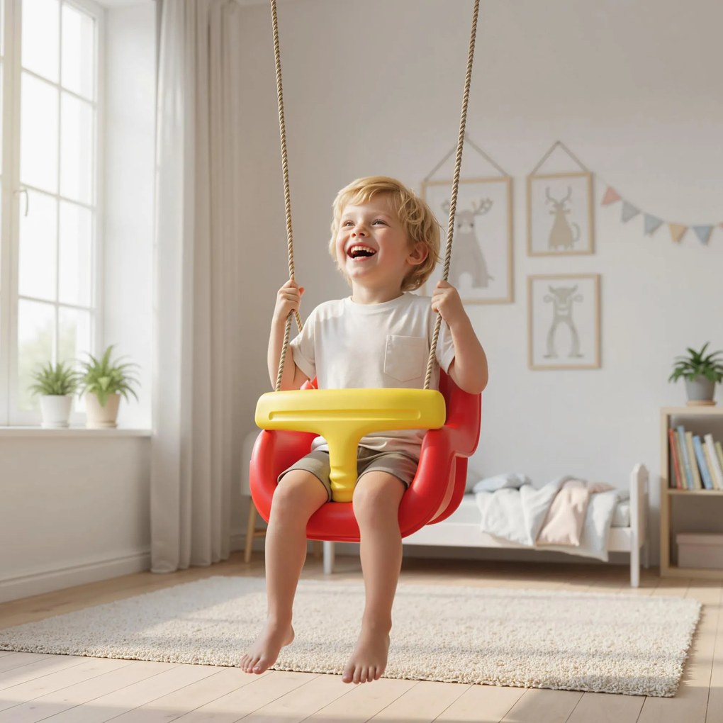 AIYAPLAY Leagăn pentru Copii de Interior și Exterior, Leagăn de Grădină pentru Bebeluși și Copii 9-36 Luni, Coardă Reglabilă și Centură de Siguranță | Aosom Romania