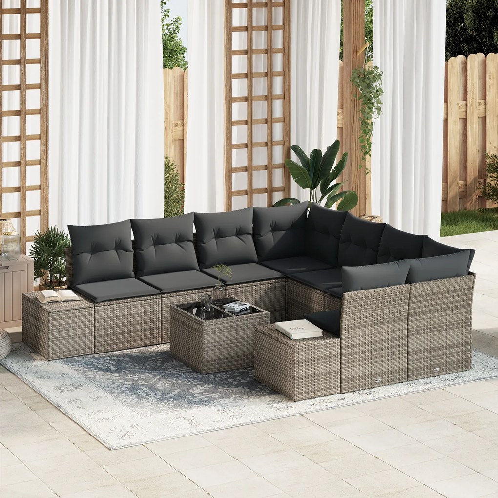 vidaXL Set de canapele pentru grădină 9 pcs Gri Rattan poli