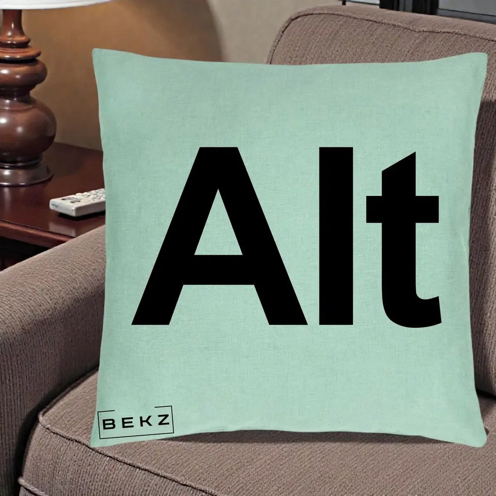 Perna Personalizata Tasta Alt Tipografie Bold, 40x40 cm, Verde Menta, Husa Detasabila, Perna Inclusa, BEKZ®