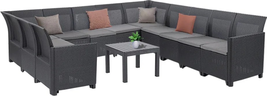 Canapea de colț Claire XIV cu 11 locuri și masă Orlando