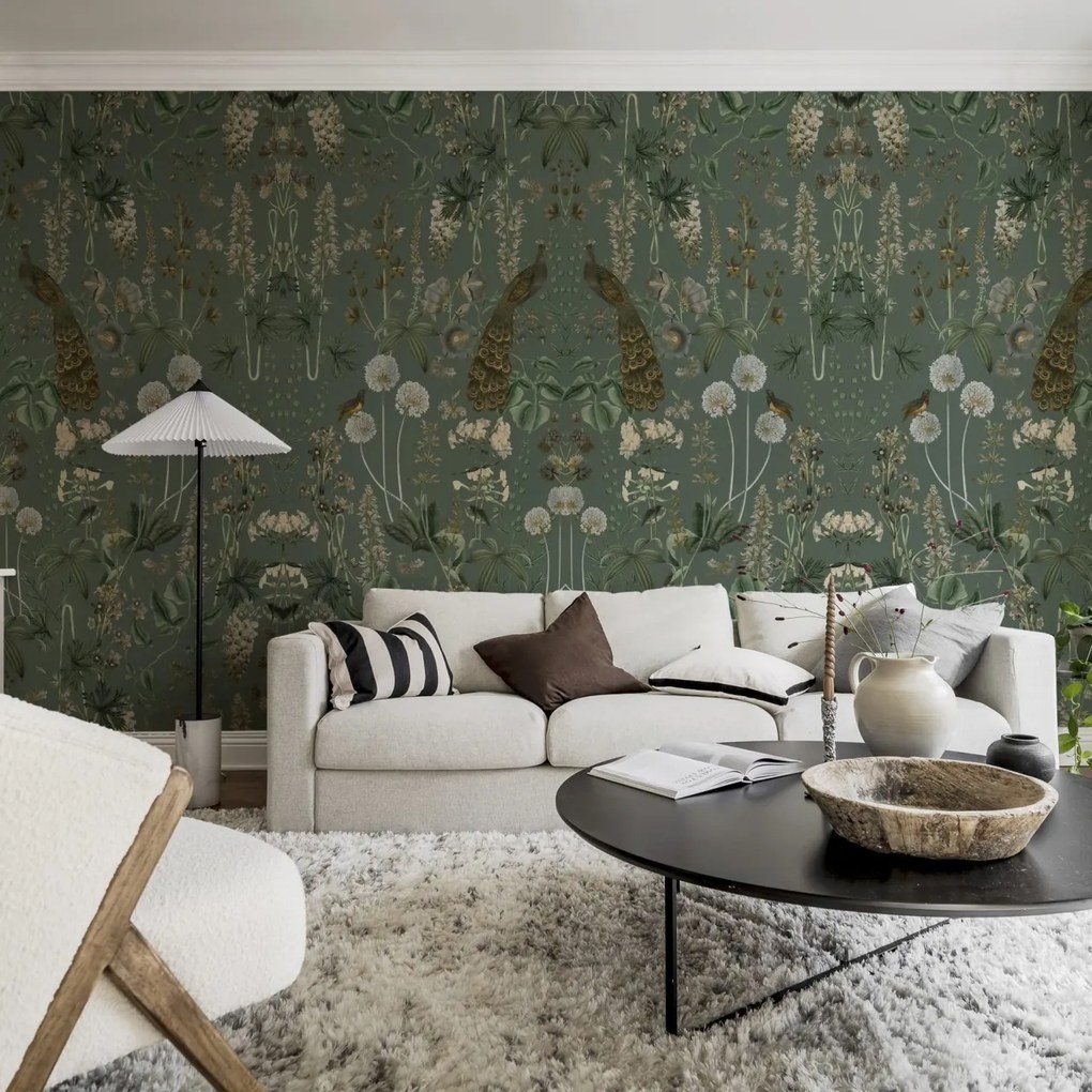 Fototapet, Peacock Garden, Green, Rebel Walls
