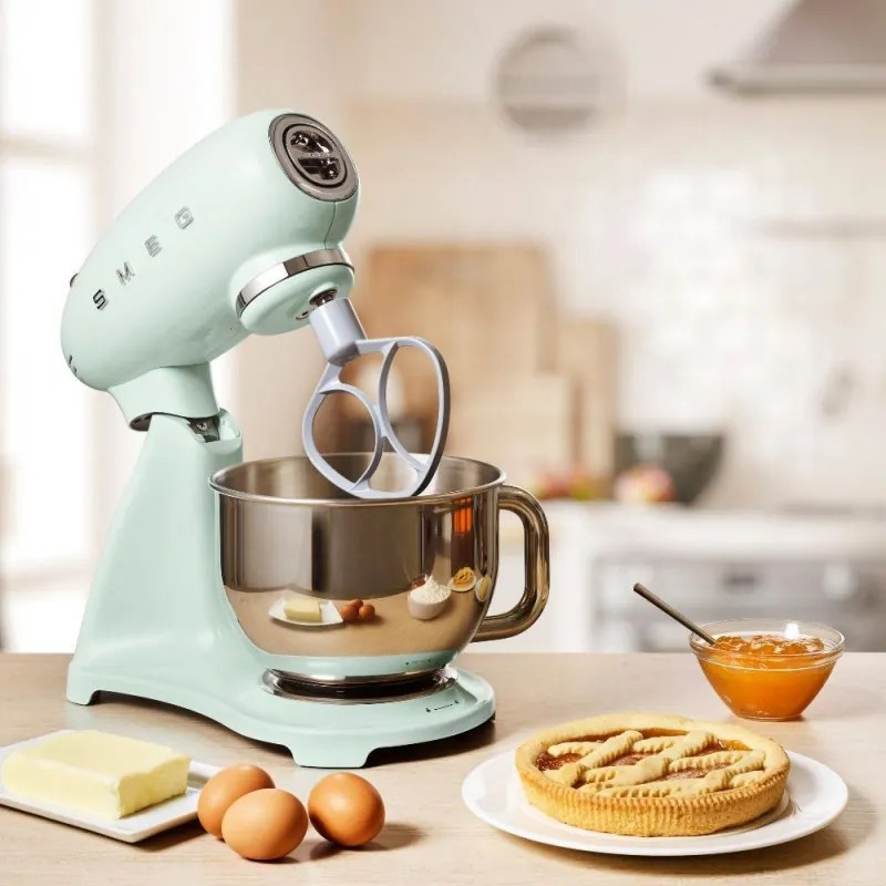 Mixer planetar SMEG SMF03PGEU, 800 W, 4,8 l, 10 viteze, Functie de pornire treptata, Verde pastel