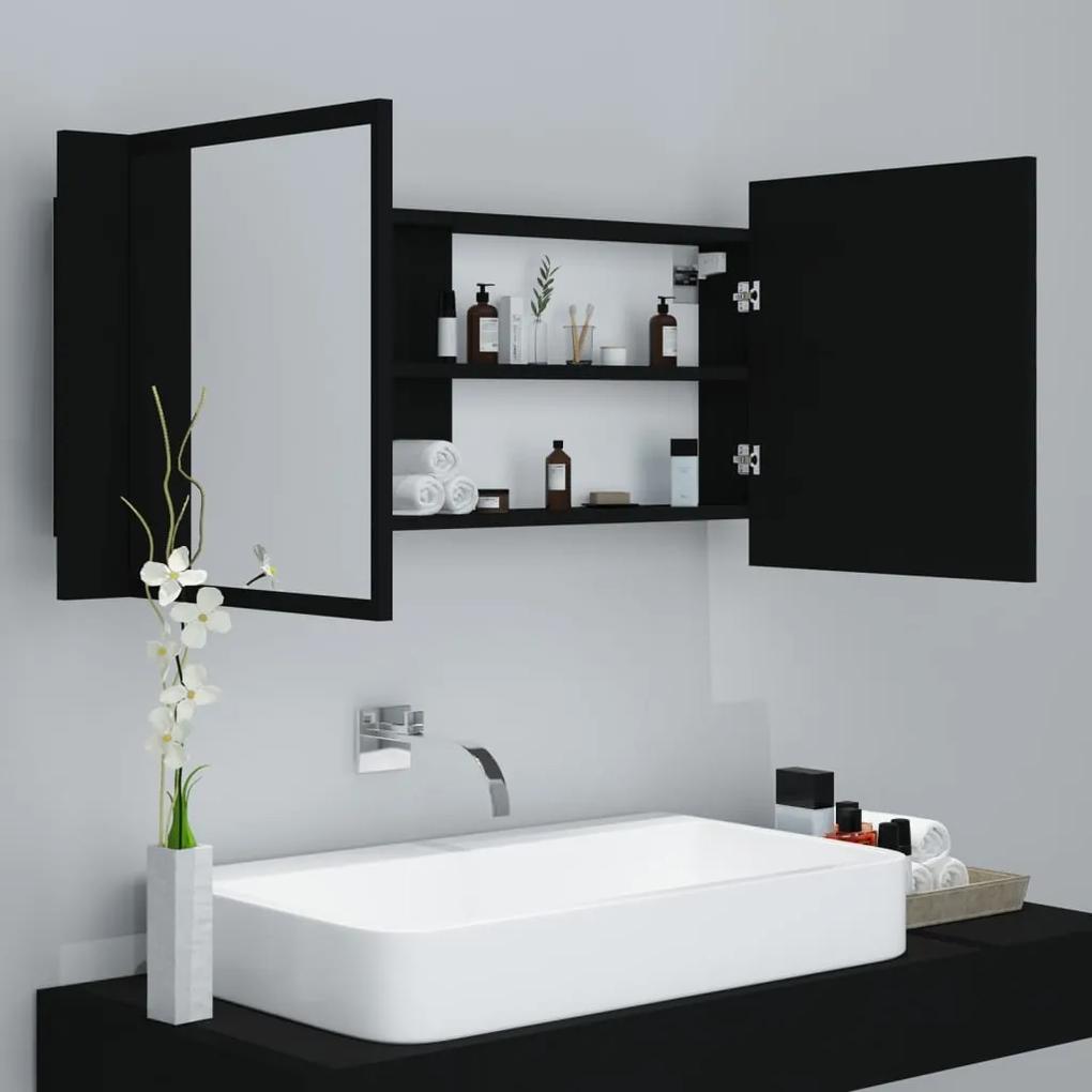 Dulap de baie cu oglinda si LED, negru, 100x12x45 cm Negru