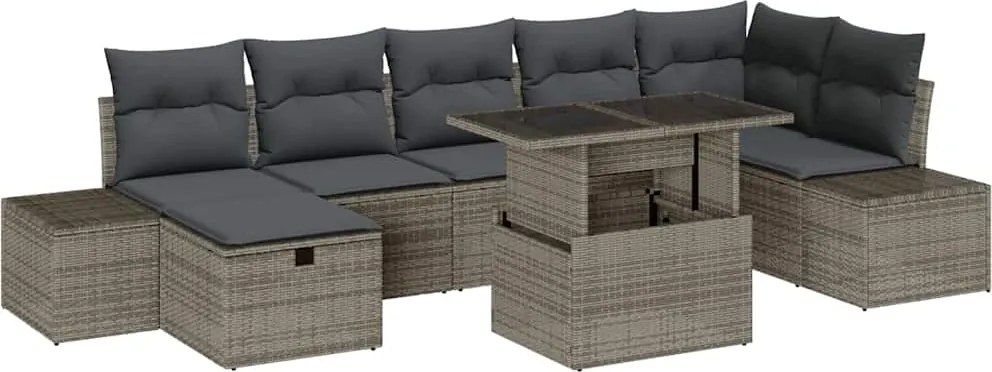 vidaXL Set de canapele pentru grădină cu pernă 8 pcs Gri Rattan poli