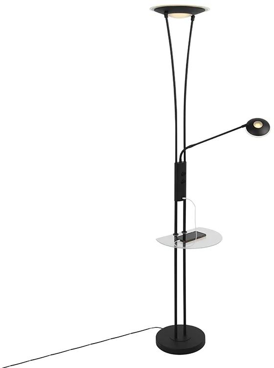 Lampă de podea neagră cu braț de citire incluzând LED și port USB - Sevilla
