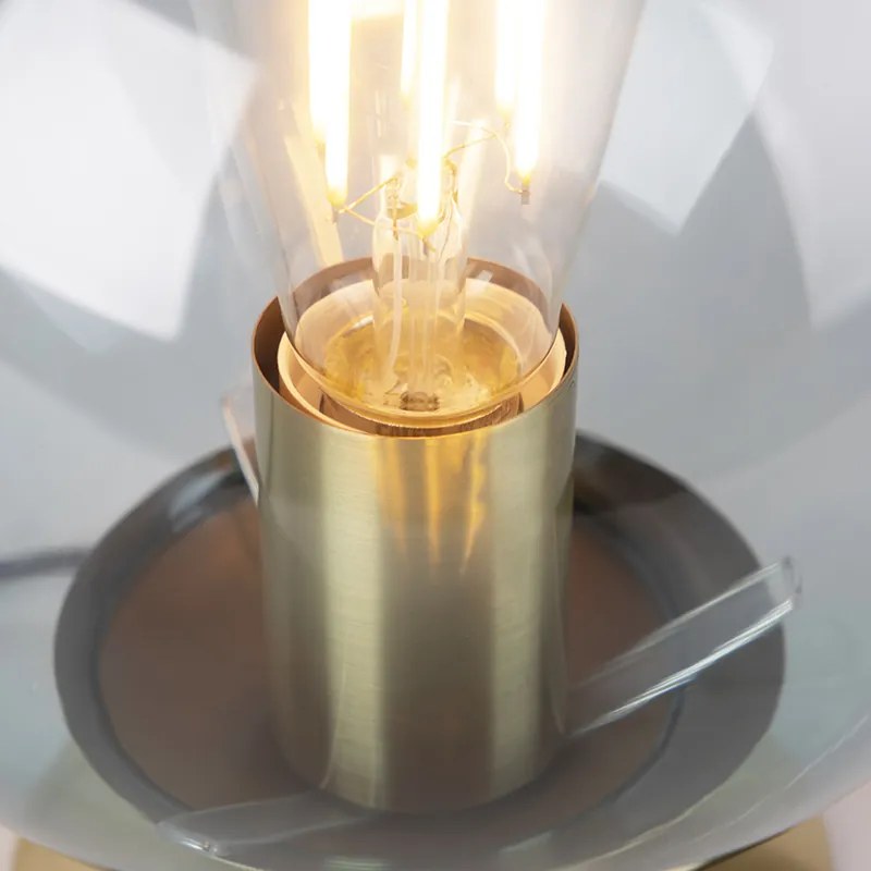 Lampă de masă Art Deco din alamă cu sticlă albastră - Pallon