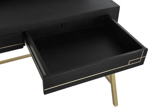Birou cu sertare din lemn masiv de mango negru și metal, 93,5 x 119 x 70 cm, „Glint”