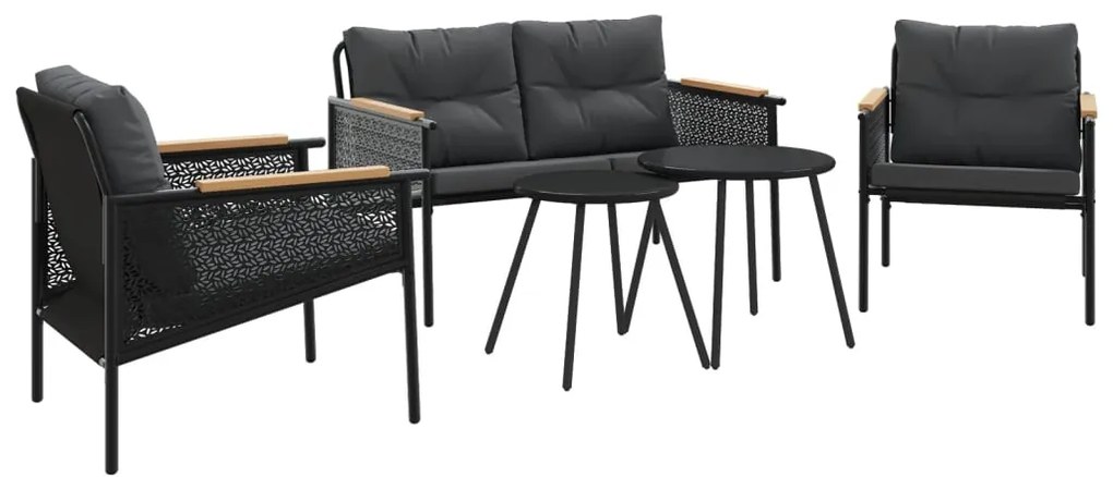 3283636 vidaXL Set mobilier de balcon, 5 piese, cu perne, negru, oțel