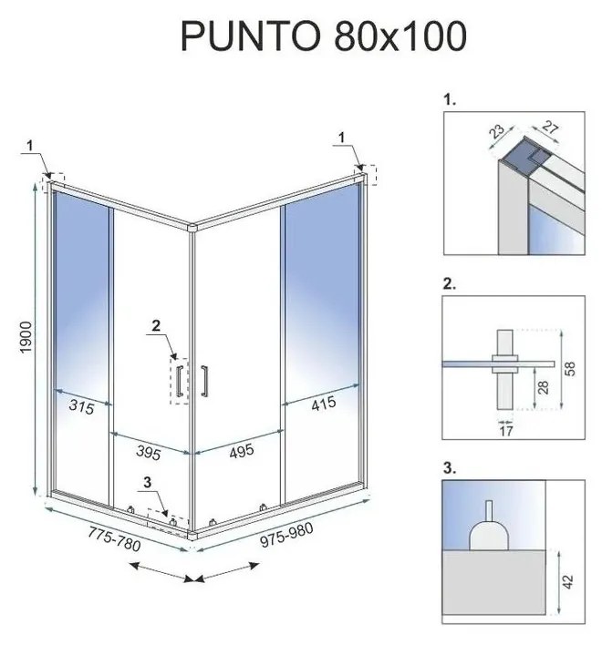 Rea Punto cabina de dus 97.5x77.5 cm dreptunghiular auriu luciu sticla transparenta REA-K6442