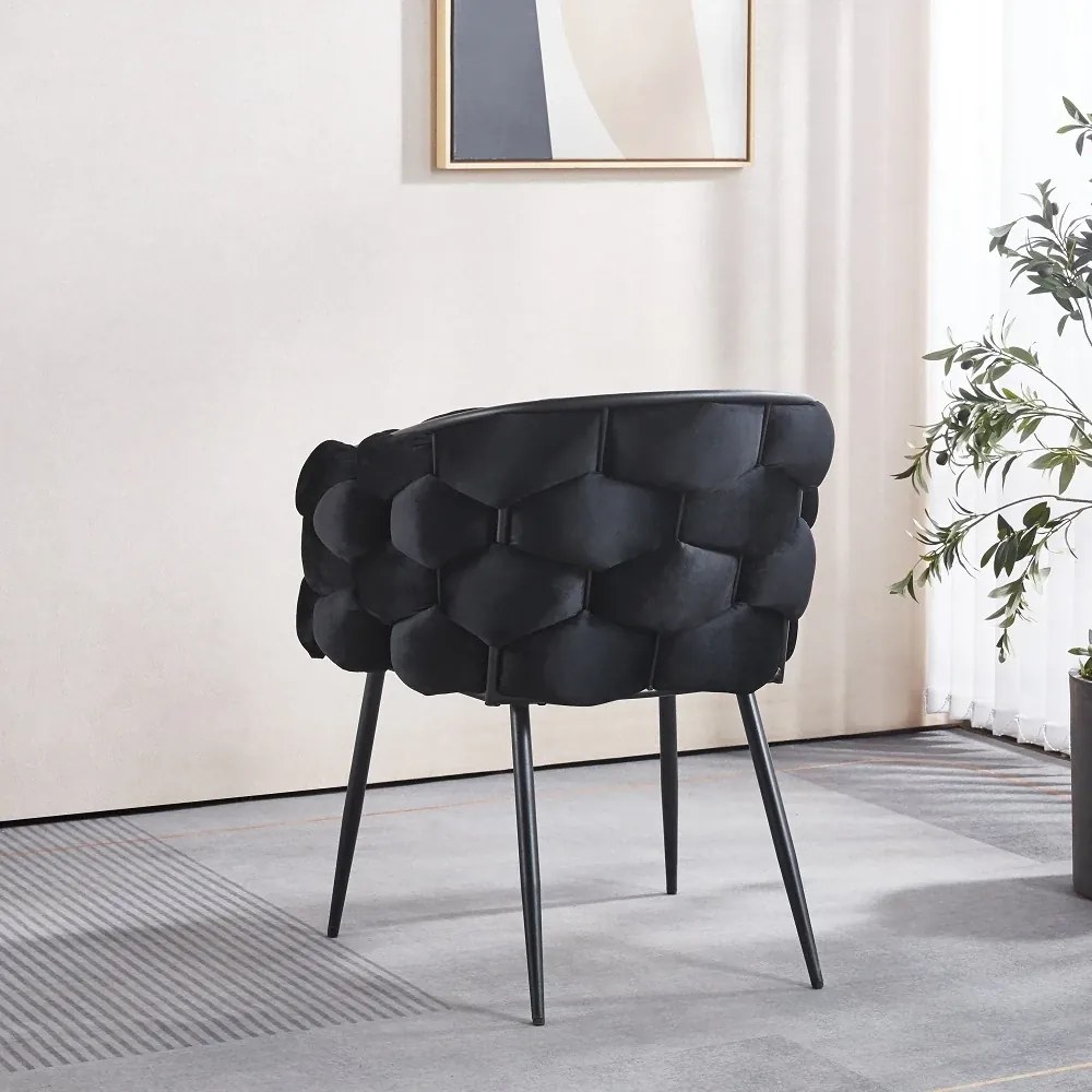 RESIGILAT- Scaun dining, tapiterie catifea, cadru metalic negru, Negru